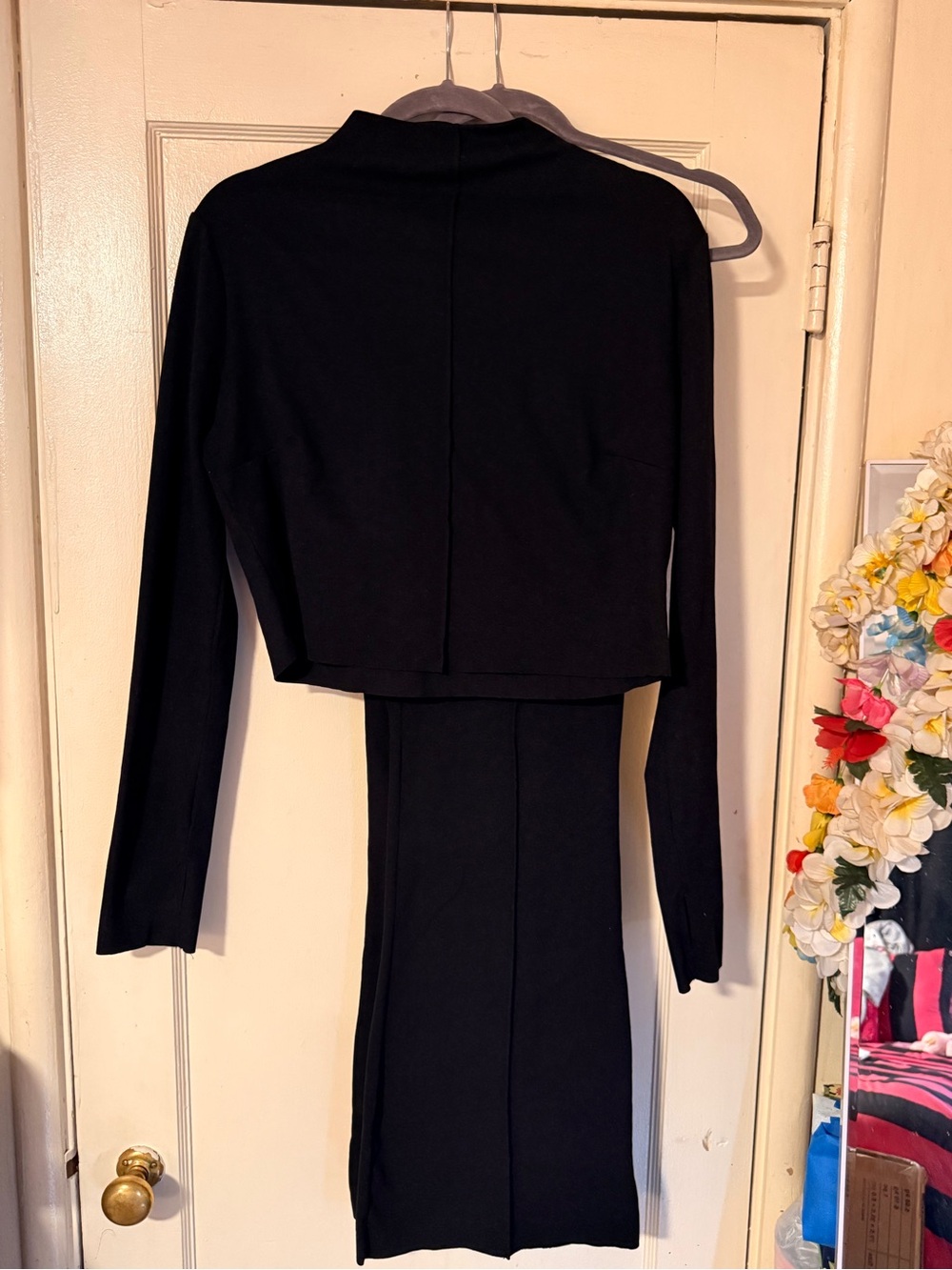 Fashion Nova Black Long Sleeve Two-Piece Set - velvet stretch